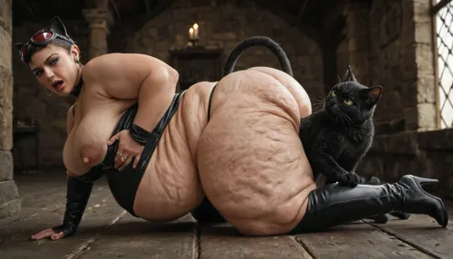 ((horny ugly goblins groping, grabbing and squeezing the obese fat ssbbw Catwoman in different position, meaty breasts, hyper size ass, wide hips, big belly with folds of fat)), obese, (slight cellulite:1.3), . horny and blusing, perfect chubby double chin shocked face, perfect eyes, focused eyes, perfect fingers, masterpiece, best quality, ultra realistic, high definition, sharp focus, high budget, cinemascope, moody, epic, gorgeous, film grain, grainy, score_9, score_8_up, score_7_up, catwoman in a tight suit, panties pulling down. evil goblins groping the fat ssbbw cat woman at night in a museum, dressed as a catwoman, ass and tits covered, seductive pose, erect nipples, thick thighs, Goblin, Mage, Warrior, Shaman, Assassin, fighter, monster, creature, cat woman gets her fat sagging belly hard grabbed and squeezed by angry, evil goblins !!, <lora:655889_training_data:.8>, side view, fat ass deep fingering by goblins
