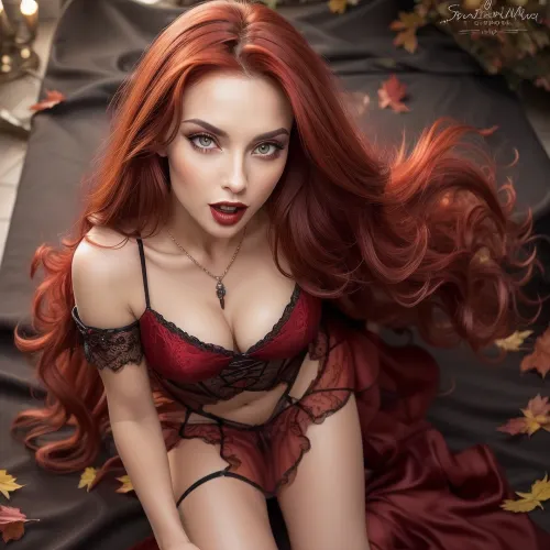 Realistic Beautiful romanian woman, on knees looking up at viewer, view from above, extremely long sharp vampire fangs, vampire, wearing whore vampire queen dress, bright red autumn red hair, lots of hair, sexy vampire eyes, seductive look, on knees facing viewer, looking up at viewer, mouth opèn showing sexy very long vampire fangs, orgasm face, perfect face, perfect mouth, beautiful, stunning, elegant, slutty.