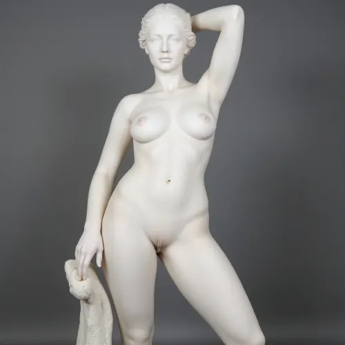 Full white marble Statue of 21 years old big breasts tiny waist woman, full body