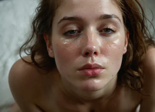 (full body shot in style of Agnes Cecile:1.5), intimate photo, romantic nostalgic photo of girlfriend, imperfect but naturally beautiful face, atypical beautiful features, masterpiece, hyper realistic and detailed faces and emotions, homemade, shy 18 yo girl, youthful face, mixed race, anal, fucked, fucked in all holes, beautiful innocent big sad eyes, insanely adorable, cute, gorgeous, luscious sensual lips, natural beauty, eternal beauty, ageless beauty, (her face and expression showing a mix of submissive, sad, crying, face, orgasm face, shy, blushing, sensual, very shy, sad face, sad eyes, painful face, pain, Her skin, a rich sun-kissed bronze, glows softly under the natural light, revealing subtle freckles across her nose and cheeks. highlight the fine textures of her skin and the intricate details of her hair.), big round athletic ass, half open eyes, prone bone, moaning, sweaty, creampie, waist, hourglass figure, dick in her ass, fucked in the ass, cum shooting out of dick, 3/4 view, full body view, full body shot, side view, natural lighting, soft cozy lighting, intimate lighting, ultra detailed, <lora:Facials:.5>