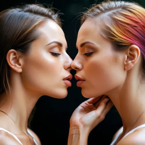 two woman kissing themselves