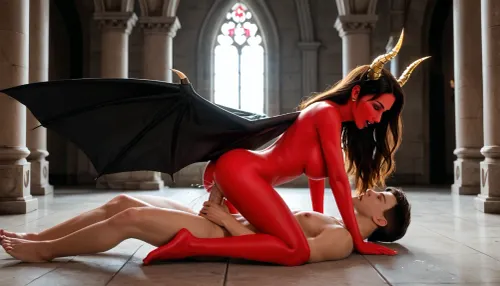 L'extase du crépuscule : un conte de passion, de souffrance et de danse des démons

- Oui.

Dans un coup de vue, un ancien autel de pierre de l'église se tenait désolé. Soudain, un Succubus à couper le souffle émerge, sa peau rouge brille contre la lumière sombre. Elle était ornée d'ailes noires, de yeux jaunes resplendissants comme de l'or, et de poitrines géantes qui oscillaient avec grâce. Sa longue queue s'est terminée dans un stinger, tandis que ses cheveux noirs très longs se sont effondrés dans le dos. D'un côté, un vampire excité, son visage blanc contorsionné par la passion. D'autre part, un homme malade, dépéri, a souffert, son énorme pénis à la disposition. La nuit était sur le point de devenir sauvage: le sexe oral, le sexe anal, et le sexe vaginal étaient sur le menu, avec une riche éjaculation clignotant la scène.