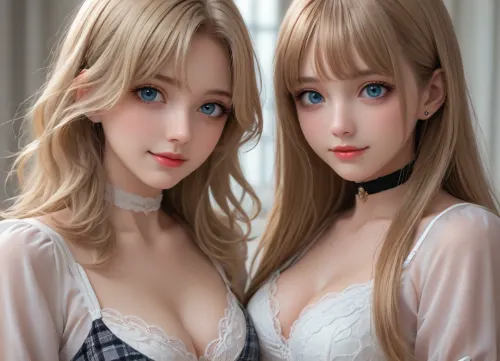 (bust shot:1.3), a beautiful young lady, 1girl, breasts, extremely busty women together, lipstick, makeup, cleavage, lips, anime style eyes, long hair, blonde hair, straight bangs, (smile cutely:1.3), gloves, choker, perfect eyes, tight unifrom shirt, skimpy unifrom shirt, plaid skirt, sheer bra, white bra, black stockings, sexy neck, looking at viewer, magnificent view, wind, intricate iris, AddXL, hyperealist & detailled, masterpiece, <lora:huge_anime_eyes:1.5>, <lora:EnvyZoomSliderXL01:.8>, <lora:add-detail-xl:.6>, <lora:765092_training_data:.9>