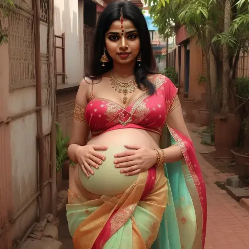 Pregnant 10 months naked woman in a saree, Indian, Her pussy and breast must be visible