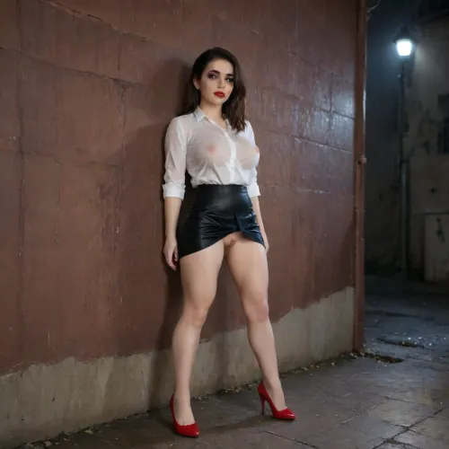 Ultra detailed photograph, ((1 girl alone)), ((very dark scene)), ((very rainy night)), ((full body)), ((heavy rain)), ((woman is in the shadows)), ((very narrow dark alley)), ((mascara running down face)), ((rain streaks down her body)), ((deep red lipstick)), ((tits clothed)), ((red high heel shoes)), ((only one yellow-ish street lamp)), ((heavy shadow)), ((raining very heavily)), a woman around 35-year-old, ((lighting is minimal, almost darkness)), ((deep shadow)), ((standing and leaning against wall)), ((her back is against a wall)), ((sideways to the camera)), ((body at 45 degrees to the wall)), ((her legs slightly spread)), ((knees bent)), ((highly aroused)), ((looking at the viewer)), ((soaking wet clothes are soaking cling to wet body)), (no bra), ((very wet hair)), ((very wet clothes)), ((very wet body)), ((shiny skin)), ((legs apart slightly)), ((white blouse)), ((massive tits and hard nipples are visible through the material)), ((black mini skirt is raised)), ((fingers in pussy)), ((orgasm)), dark, horror, black, 1girl, Short, Layered, Bob, fingering, pussy, <lora:2FingersSDXL_v03:.5>, ((orgasmface)), <lora:orgasmface_SDXL:.5>, ruined, makeup, <lora:ruined1:.5>
