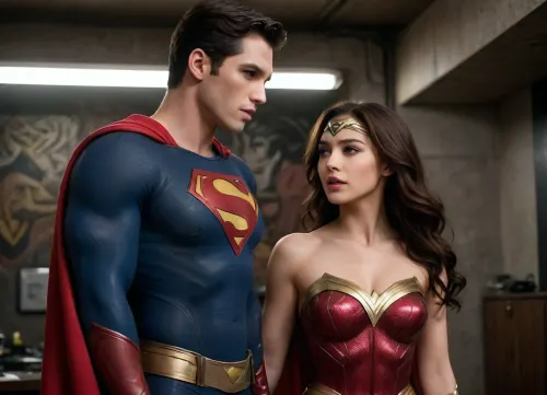 Superman and Wonder Woman, sex, 金鋼狼+神力女超人, hotsquat, <lora:hotsquatXL_v02:.5>