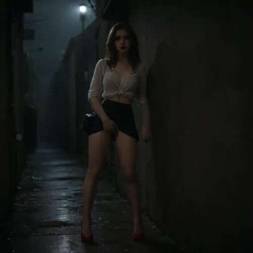 rich color palette, masterpiece, score_9, score_8_up, score_7_up, score_6_up, ((1 girl alone)), ((black handbag on the floor)), ((very rainy night)), ((full body)), ((heavy rain)), ((woman is in the shadows)), ((very narrow dark alley)), ((mascara running down face)), ((rain streaks down her body)), ((deep red lipstick)), ((tits clothed)), ((red high heel shoes)), (((slim body))), ((light from street lighting lights the woman's body)), ((light reflects off the woman's wet body)), ((heavy shadow)), ((raining very heavily)), a woman around 35-year-old, ((lighting is minimal)), ((dark shadow)), ((deep shadow)), (((standing and leaning against wall))), (skinny:1.1), ((horny slut)), ((her back is against a wall)), ((sideways to the camera)), ((body at 45 degrees to the wall)), ((her legs a little spread)), ((knees partially bent)), ((highly aroused)), ((looking at the viewer)), ((soaking wet clothes are soaking cling to wet body)), (no bra), ((very wet hair)), ((very wet clothes)), ((very wet body)), (((huge orgasm))), ((wet skin)), ((rain on skin)), ((shiny skin)), ((legs apart slightly)), ((white blouse)), ((massive tits and hard nipples are visible through the material)), ((black mini skirt is raised)), ((fingers in pussy)), ((orgasm)), dark, horror, black, 1girl, Short, Layered, Bob, fingering, pussy, <lora:2FingersSDXL_v03:.5>, orgasmface, <lora:orgasmface_SDXL:.5>, ruined, makeup, <lora:ruined1:.5>, hvrn, heavy, rain, <lora:607315_training_data:.5>, <lora:dark:.5>