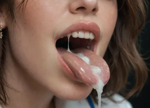 High-resolution digital photograph providing a detailed medical view inside an open human mouth. Close up of the mouth, (mouth taking most of the frame of the image space:1.4), . The image should show the teeth, gums, tongue, uvula, and throat in realistic clinical detail with natural lighting. Extreme close-up focus on the oral cavity, mouth full of cum