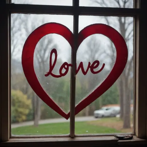 view on window with "love U" written on it and heart drawed on that window.