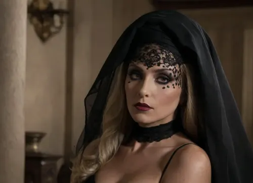 photo of a slender Polish Lady, full body view, sit in a rolls roice, from feet to hat, (blonde:2), mature, in a medieval crypt, ((crawled, 90, ((crossed legs)), doggy style, chest on a black marble coffin, ready for being fucked)), 69 yo, realistic swinger, squared face, skully, cheater, evil widow, realistic skin with blemishes and birthmarks, a, ((mole near the upper lip)), photo taken by old iphone, voyeur, she is mature, granny, widow with a black wedding dress, in he park of a graveyard during a burial, classy lady with realistic Deanna Troi face, widow, ((wide brin hat, black sheer veil on hat, face is partially covered by the black veil, very long veil falling from head:1.9)), slender, mature amateur, swinger, ((Deanna Troi face)), Blonde Polish MILF, CEO, long chin, square traits, nude legs, big nose, arched nose, ((very straight hairstyle:1.9)), high cheekbones, marked cheekbones, long nose, wide nose, perky nose, wide chin, wrinkles, steep arched eyebrows, long eyelashes, hard makeup, very straight hair, ((very light eyes, icy eyes, foxy eyes, seducing eyes, half closed eyes, shadowed eyes)), shadowed eyes, gold long earrings, thin lips, wrinkles on upper lips, dark lipstick, realistic skin, blemishes, birthmarks, (highly detailed, 8k, digital painting, Blonde Morticia Addams inspiration, Deanna Troi:1.6), lot of cleavages, backless dress, dress asymmetrically rolled up on her hips, asymmetric pose of hips, seducing pose, showing ass, showing perfect legs, ((one shoulder slips)), (blonde hair, cellulite dimples on thighs, long legs, black gloves, black sheer stockings, hairy pussy), (elegant long sexy dress, backless dress, sleeveless dress, with open ass, hairy ass, wrinkled ass, realistic ass), rear pussy, hairy pussy, look aside, ass spread, wrinkled ass, pubic hair, ((hairy labia)), from behind, small saggy breasts, closeup, closed thighs, wide brim hat, black hat, black veil on hat, ((in car)), 35mm photograph, film, bokeh, professional, 4k, highly detailed, <lora:dark:.6>, <lora:rearpussy-xl-1.0:1>, <lora:1228684_training_data:.8>, RealBlackFFStocking, <lora:RealBlackFFStocking_XL:.8>