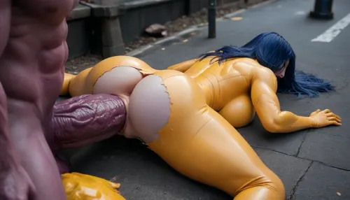 Cinématique sombre ville scène de sexe: super-héros aux cheveux bleus déchiré et baisé par le monstre mutant violet

- Oui.

Image générée par l'IA : Une scène cinématographique de haute qualité dans une rue sombre de la ville où le personnage de super-héros à cheveux bleus, à la peau pâle A se trouve sur son estomac dans un body bleu-jaune déchiré, en criant comme un monstre mutant musclé personnage B avec la peau violette et deux bites gigantesques la baise simultanément — un dans son cul, un dans sa chatte.