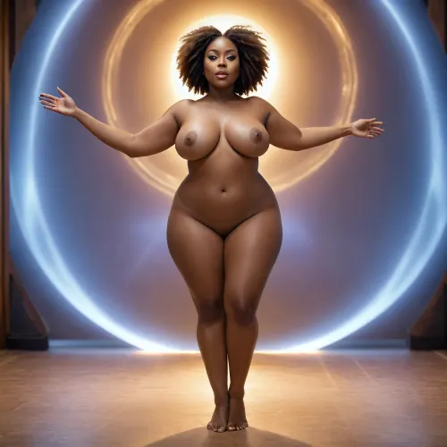 Ebony woman with fat pussy showing full body with legs open