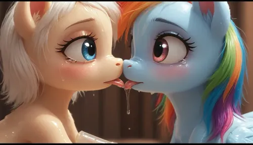(Jack Cayless art style), Rainbow Dash from "My Little Pony", pony body, translucent skin, furry, sex, fertilization, tears, small little penis, lubricant, full side view, <lora:SlimeGirl:2>