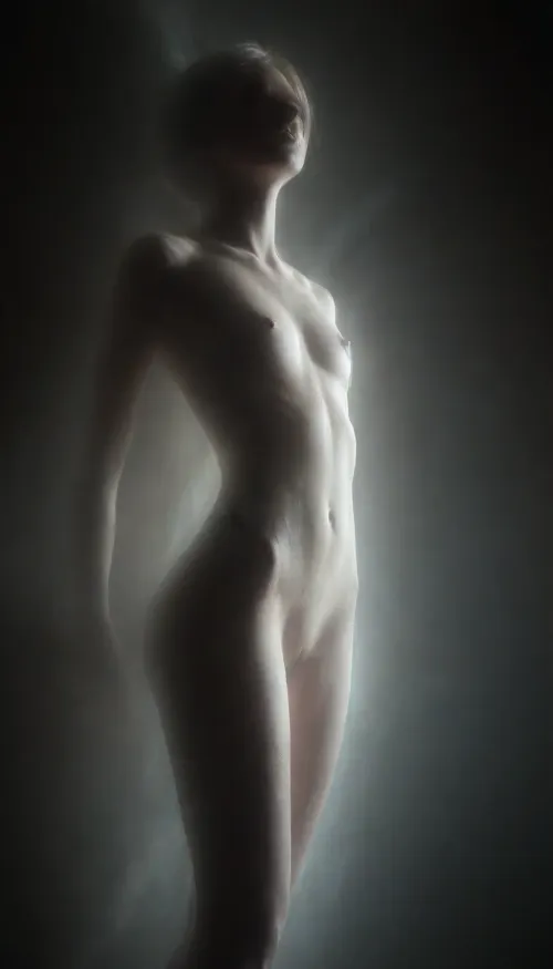 Ghostly muse in cracked baroque shadows