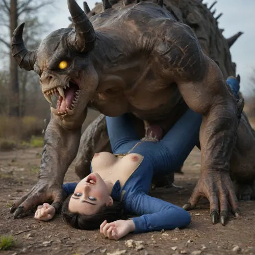 Elizabeth Comstock is dressed in a Vault 111 jumpsuit, is getting aggressively fucked missionary by a massive green glowing Deathclaw out in the Capital Wastes. Interspecies, Deathclaw, Fallout, Elizabeth Comstock, Bioshock Infinite, huge penis, (reptilian penis), mutant male, monster sex, zoophilia, detailed faces detailed eyes, detailed mouth, detailed pupils, detailed teeth, HD, ultra detailed, outdoors, body suit, unzipped suit, glowing male, cum inside, radioactive male, (mind broken female:1.3), gloomy setting, (visible penetration), capital wasteland setting, (female ahegao)