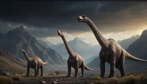 Black background, mountains, BRACHIOSAURUS