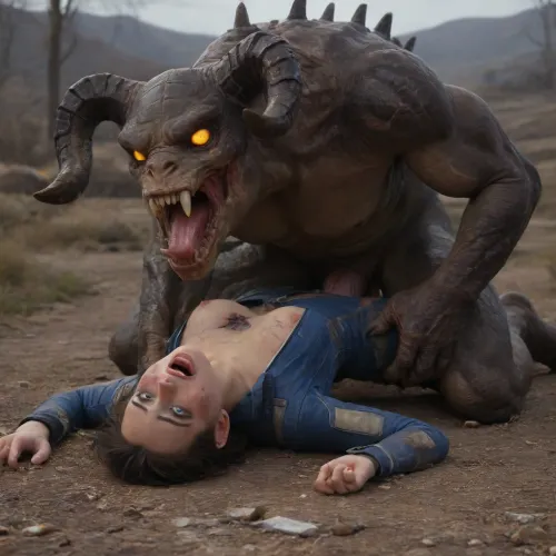 Elizabeth Comstock is dressed in a Vault 111 jumpsuit, is getting aggressively fucked missionary by a massive green glowing Deathclaw out in the Capital Wastes. Interspecies, Deathclaw, Fallout, Elizabeth Comstock, Bioshock Infinite, huge penis, (reptilian penis), mutant male, monster sex, zoophilia, detailed faces detailed eyes, detailed mouth, detailed pupils, detailed teeth, HD, ultra detailed, outdoors, body suit, unzipped suit, glowing male, cum inside, radioactive male, (mind broken female:1.8), gloomy setting, (visible penetration), capital wasteland setting, (female ahegao)