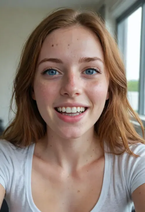 Irish girl 18 years old giving a handjob, slutty, ((sperm on her face)), (((cum on face))), cum on body, (blue eyes), (sperm on t-shirt), ((selfie photo)), ((wearing tight t-shirt)), (((handjob))), detailed eyes, (freckles on breast), wavy hairstyle, (room with window), ((tits), mouth open, wet hair, sweaty skin, skin pores, ((detailed face)), HD, full lips, extreme mouth detail, ultra realistic freckles, detailed skin, realistic skin, High Res, 4k, ultra-detailed, masterpiece, ultra high res, 8k uhd, dslr, high quality, detailed skin texture masterpiece, Ultra realistic, natural skin tone, high definition, ((sexy smile)), ((big penis)), sidefellatio, fellatio, 1boy), cumfacial55, cum, on, face, cumshot, cumfacial, facial, cuddling, handjob, male, masturbation, pov, hands, penis