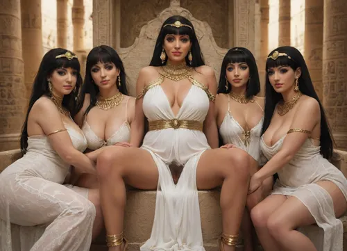 45 years old, chubby woman, (Cleopatra:1.5), black hair, blue eyes, very long straight layered hair, (Wearing a long gold white Egyptian dress with gold lace trim:1.5), gold jewelled choker, gold jewellery, hairy pussy. Seductive, smiling. Eye contact. Egyptian makeup. Gold headress .
She is sitting on her ornate throne, (surrounded by an orgy:1.5), in the evening, candle lighting, shadows, massive cleavage, heavy breasts, downblouse, nipples just visible, seductive, Side view. Beautiful detailed face, smouldering azure blue eyes