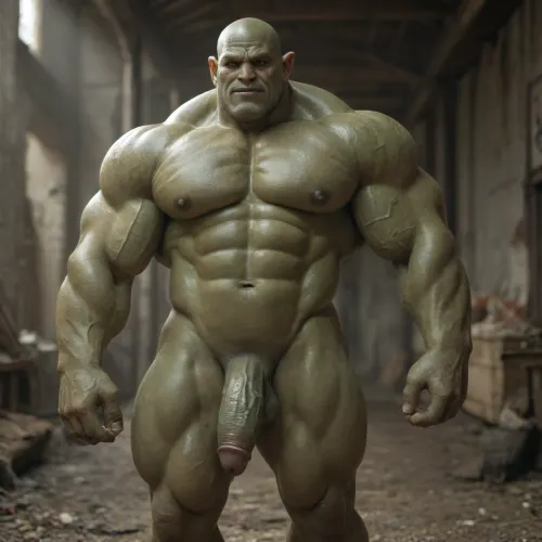 Muscular monster, Ork, Not human, Green skin, very Big dick