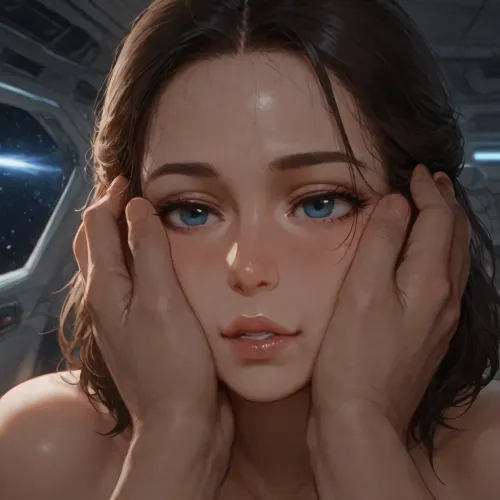 Rey from star wars, 28 years old, (fully nude), having passionate sex with strong man, (close up of Rey's face), in a space ship, best quality, masterpiece, ultra HD, hyper-realistic, NEGATIVE_HANDS, <lora:Her_Eyes:2>