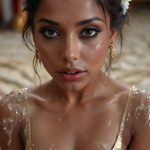 Close up, cum covered Stunning 30 year old woman. . Desi, satin dress, traditional wedding . Erotic, sexy Seductive. beauty, most, beautiful, and, attractive, sexy, body, dark, skin, woman, cum, on, face, <lora:BUT_SDXL_SHS:.3>, <lora:lora-000004 (1):1.3>, <lora:Darker_skin_SDXL:.1>, <lora:JustCum:1.8>