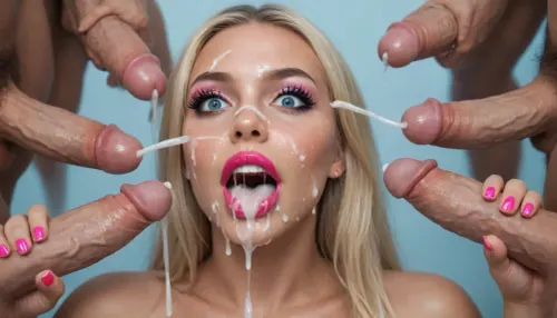 (happy surprised age 25 bukkake whore bimbo slut:1.4), long blonde hair, excessive makeup, unnatural portrait twilight, painted eyes rollingshining iris, very long fake eyelashes, (((too much lipstick sturated))), deepred super glossy, big botox bimbolips, heavy eyeliner, heavy fashion makeup colourful, plastic surgery bimbo face, brunet, (bopcut), slick straight, (blowjob handjob cum facial vainy cock excessive cum dripping mouth:1.4), blue sky