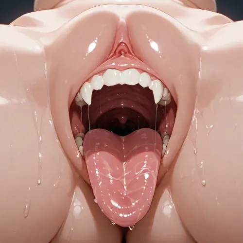 pussy mouth, A mouth-shaped vagina, A mouth shaped like a vagina, detailed tongue, detailed gums