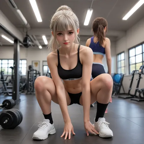 noelle from genshin impact ncase style, women exercising in a modern gym, both wearing extremely revealing and highly sexualized sportswear. One is performing squats, while the other is standing with her back facing the camera. The gym is spacious with various equipment visible, including weight machines and mirrors. The women have fit and toned bodies with larger breasts, one with visible tattoos on her arms and back. The lighting is enhanced, providing a warm and inviting glow throughout the gym, highlighting the details of the space and the women. Their faces are beautifully detailed, with natural, symmetrical features and a slight, gentle smile, expressive and well-defined eyes. The overall atmosphere is clean and professional, with a focus on fitness and strength.masterpiece, highly detailed, HDR, high resolution, sharp focus, balanced exposure, proper depth of field, vibrant colors, excellent composition, finely detailed, minimal noise, improved lighting, warm tonesfitness, athletic, toned body, youthful appearance, natural skin tone, larger breasts, visible tattoos, defined muscles, natural posture, full body, proportionate figurewell-defined and natural facial features, slight smile, expressive eyes, long eyelashes, full lips, natural nose, high cheekbones, smooth skin, natural hair color, perfectly styled hairextremely revealing sportswear, micro crop top, tiny sports bra, ultra-short shorts, low-rise leggings, form-fitting, barely-there fabric, athletic shoes, modern, stylish, highly sexualizedmodern gym environment, high-quality equipment, clean floor, large mirrors, exposed brick walls, warm and enhanced lighting, well-organized space, visible fitness accessoriescalm, focused, determined, confident, slightly smiling