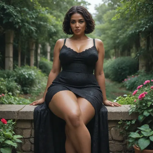 dark skin black zambian thick and curvy black african thighs asmr, milf thick juicy thighs and legs zooming in on her beautiful juicy thick black thick thighs and legs in dress sitting outside in a bright lit garden wearing a seethru dress looking down