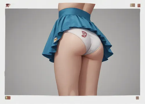 ((the photo is cropped and only the skirt and panties are visible)), (((rear view and slightly side view))), retro anime vinyl sticker