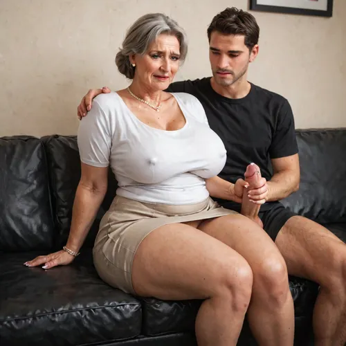 ((Older mature mom)), with hyper gargantuan tear drop breast, massive fat thighs, curvy stomach, and a huge fat ass, is wearing a straight skirt with a plunge t-shirt tucked in, stockings and high heels. The older mature mom is at a casting couch trying out for a new porn movie. The older mature mom is, ((sitting and giving a handjob to a male actor)), ., ((She looks very embarrassed)), ((hand job)), ((pre-cum)), agony, anguish, anxiety, depression, despair, grief, pain, sadness, stress, suffering, <lora:Lamentations-000016:2>