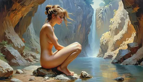 Full-face. close-up, fantastic nature in a cave, (Naked and depraved girl sitting on the prostrate penis of a huge monster), . A girl's face, a beautiful naked girl in primitive boots, pixie hairstyle. In a huge cave on the shore of a luminous lake.. Naked muscular man with a huge dick. Men's cocks are everywhere. The works of Boris Vallejo and Frank Frazetta create a sense of depth and volume through spectacular shadows. A variety of colors. Fascinating fantasy painting, the world of fantasy and primitivism. An illustration. Masterpiece, bichu, oil, painting, <lora:oil painting:.8>, <lora:MJ52:.8>