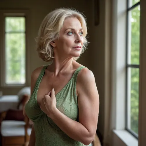 68 year old wife, voluptuous, blonde hair past shoulders, green eyes, insatiable lust, full body view, side view, cinematic photo