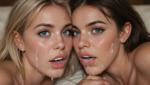 two 25 yo girls, one blonde the other brunette, the brunette is laying on her back on the floor, the blonde girl is leaning over the brunette with her face just above the other girls face, the brunette has her mouth wide open and is recieving cum from the blonde girls mouth, the blonde girl has a mouth full of cum and is leaning over the brunette face and cum is flowing from her mouth into the brunettes mouth, cum swap, cum sharing, sloppy, messy, lots of cum, but, supermodel, face, big, lips, movie, still, film, cinematic, shot, lighting, macro, 35mm, green, eyes, blue, brown, close, up, teeth, braces, <lora:BUT_SDXL_SHS:1.6>, <lora:Beautify-Supermodel-SDXL:1.8>, <lora:AdvancedEnhancerXLv2:1.2>, bukkake, cum, <lora:MS_Real_XL_Bukkake:.8>