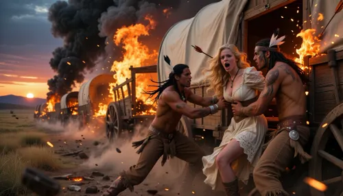 Sunset ambush: flames, feathers & frontier fury