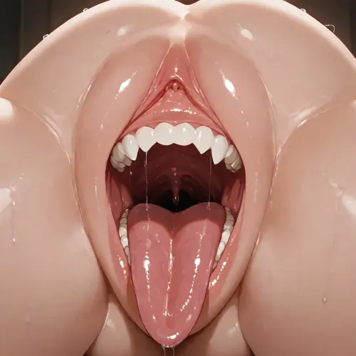 pussy mouth, A mouth-shaped vagina, A mouth shaped like a vagina, detailed tongue, detailed teeth