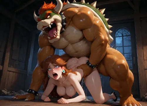 (Smash bros style), (Princess daisy:1.5), interracial, (huge tall brute Bowser:1.3), (raping her:1.8), black heels, log cabin, deep dark forest, dark doorway, window, night, (pounding:1.6), breasts, hair, tall, beautiful 4k, perfect faces, bent forward, tall Bowser, muscular, standing, giant cock, fucking doggystyle, (Pounding:1.7), (sex:1.3), (screaming:1.4), (sweaty:1.7), midnight illuminate, red lipstick, fat lips, woman with long legs, window sex, front view, cum dripping, blushing, <lora:dark:.8>, raw, lighting, overexposed, harsh, flash, <lora:Rawfully Stylish v0.2_epoch_20:.8>, <lora:xl_more_art-full_v1:.8>, supermodel, face, big, lips, <lora:Beautify-Supermodel-SDXL:.8>