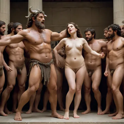 The myth of Pasiphaë's coupling with the bull and the subsequent birth of the Minotaur was the subject of Euripides's lost play the Cretans, of which few fragments survive. Sections include a chorus of priests presenting themselves and addressing Minos, someone, (perhaps a wetnurse), informing Minos of the newborn infant's nature, (informing Minos and the audience, among others, that Pasiphaë breastfeeds the Minotaur like an infant), and a dialogue between Pasiphaë and Minos where they argue over which between them is responsible., [21], Pasiphaë's speech defending herself is preserved, an answer to Minos's accusations, (not preserved), in which she excuses herself on account of acting under the constraint of divine power, and insists that the one to blame is actually Minos, who angered the sea-god., [22], PASIPHAË