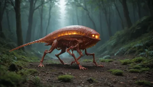 creature that perfectly inhabits the UV-reactive crystalline landscape. This being features a sleek, translucent body with internal skeletal structures that glow with neon cyan and violet light, mirroring the energy of the crystals around it. Its skin is adorned with intricate UV-reactive patterns in hot magenta and fluorescent orange, providing it with a natural camouflage among the neon flora. With its large, glowing amber eyes and multiple crystalline limbs, it's a fascinating addition to this otherworldly dimension. I hope you find it as captivating as the landscape itself.
