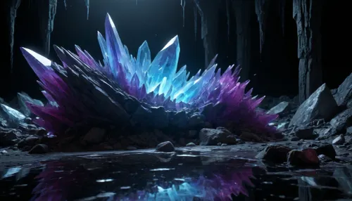fractured time and shimmering echoes of this otherworldly dimension. The scene is a chaotic jumble of massive crystalline shards and floating debris, all illuminated under a harsh UV blacklight. Every surface acts as a dark mirror, creating an infinite regression of glowing reflections and temporal afterimages. I hope this image provides a clearer sense of the complex and beautiful environment Kael navigated in our story.
