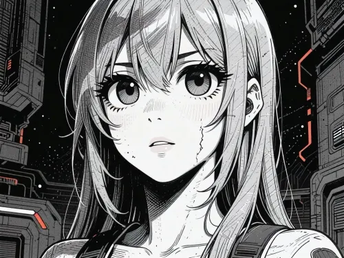 Sci-fi visual novel scene, ink-style shading, gritty crosshatch ink linework, high contrast, digital hentai illustration, Hentai-style, Gyuki.

2d flat hentai aesthetic, detailed high-end hentai style. All rendered with hand-drawn ink outlines, ink outlined background, retro cell-shading with flat sharp shadows, matte finish. Big eyes