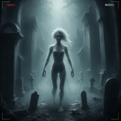 score_9, 1 ghastly female, about 33, very thin, is naked, ghost white skin, in a very foggy 1200's church graveyard, camera view is set far back, 32k image, floating in air, has no legs, ghostly form with no legs, perfect hands with long claw nails, no legs, no feet, ghostly form, floating, very skinny ghastly shape, completely naked, no hair, white ghostly afro hair, blood dripping from claws, evil demonic red eyes with a hollow empty feel, 34C cup breasts, medium size breasts, ghostly white boobs and nipples, everything about the ghost is ghastly and greyish white, raining heavy, old england graveyard, many ancient, tombstones, skeletal hands popping out of a few spots in background, scary environment, very spooky feel, cemetery, graves, pumpking, bats, <lora:Halloween Series_ Spooky Cemetery_epoch_5:.8>, 33r13, c3m3t3ry, <lora:33r13_c3m3t3ry:.8>, ghost, person, <lora:ghosts person 1a:.8>, ais-ghostly, <lora:Ghostly_Style_SDXL:.8>, <lora:Spectral_Photography-000002:.8>