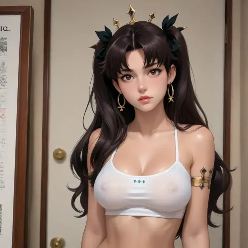 ishtar from fate/grand order dross style reiq meets, woman, this is an amateur photo taken from smartphone, bad quality photo. The lighting is soft overhead diffused.an extreme close-up of a perfect perky breast and a male hand squeezing the breast, the hand wraps from the bottom all the boob and squeeze hard, deforming its shape.the breast is in fair skin and has a tattoo. the tattoo says 'Porn'. the 'o' from 'Porn' is actually de nipple, so the 'P' is on left side of the nipple and the 'rn' is on right side, the nipple has a black outline.