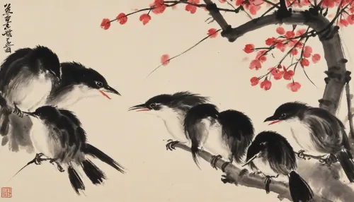A group of samurai, portrayed with the artistic essence of Qi Baishi's renowned brushwork, near a small ancient Japanse city, a group of samurai are training, Qi Baishi's signature style brings out the wave's character. The overall scene carries a sense of whimsy and an appreciation for the beauty in everyday life, style, of, Qi, Baishi, baishi, <lora:tbh170-sdxl:2>, <lora:baishi_xl_0_-000004:2>