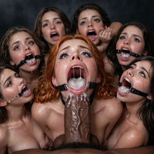 white ball gag on mouth, 25 years old Irish naked bride, long ginger hair, braids, sitting on the ground, white transparent stockings, white high heels, and white tranparent gloves, white lace BALL GAGS Premium Garment Leather Silicone, and the groom standing near to her., ball, gag, spider, bit, ring, ((photorealistic)), (warm dim lighting), being choked by a man's hand on neck, man's hand on her throat, his hand on her throat, strangled by man's hand, strangled by man, (strangled), face red and freckled, messy braided pigtails, messy pigtails, (fake tits), (round breasts), 3/4 side view, High, Resolution, More, Details, 8K, (cum spurts from nose:1.125), (cum spurts from mouth:1.85), 30 years old beautiful brunette, very detailed eyes, big expressive eyes, wide open eyes, (ahegao), (cross eyes), (surprised face:1.2), eye contact, facing viewer, (her hair are grab by the viewer with two hands), hdr, blush, wet skin, sweaty, blowjob, deep oral penetration, throat bulge, ejaculating, cum, grabing head, head down, cock in throat, deep blowjob, big cock, extremely big cock, from above, extremely beautiful, extremely, (side view:1.3), shiny pink lip gloss, gold earrings, big lips, (big extremely round buttocks:1.3), extreme bulging butt, butt sticking out, extremely tight butt, looking at viewer, deep buttcrack, (gluteal cleft:1.1), waist, flirty, round eyes, dimorphic feminine face, brown eyes, (deep butt crack:1.1), deep ass crack, bubble butt, bbl, focus on extremely juicy bubble butt, bulging ass, eyeshadow, close up, UHD, 8k wallpaper, (maximum quality:1.5), (ultra high resolution:1.7), (masterpiece:1.12), (full body view), award winning photo, (Extreme:1.45), (insanely detailed:1.24), (realism:1.24), (realistic:1.14), (hdr:1.12), hyper-detailed realistic body, hyper-detailed realistic face, (warm ambient light:.5), (dark shadows:1.4), hyperrealistic, BadX, porn photoshoot, she is crying, (extreme crying:1.28), (screaming in pain:1.58), (eyes wide open in horror:1.48), (wide mouth spreader:1.18), (pleading expression:1.44), (terrified:1.44), (crying:1.44), UHD 8K, (full body photograph:1.12), (huge dick), (creamy deep deepthroat:1.12), (extreme oral sex:1.4), (huge massive white dick:1.4), (cum), (hands pulling hair hard), professional photograph shot on kodak, 35mm photo, sharp focus, high budget, cinemascope, 100 mm lens, 1/250 s, f/2.8, ISO 300, (6 identical triplet girls, exactly look alike same:1.8), ring gag, (open mouth gag:1.8), (irrumatio:1.3), ((analrape spitroast)), (hyper giant cock:1.2), giant hyper hairy cock and hairy balls, hyper penis, extreme hyper penis, Milf, group of women, (only white women:1.2), medium breasts, 3 women on display, (crying:1.2), (pale women:1.2), interracial orgy, (African man:1.1), naked, (sex:1.3), (pale women:1.1), women, (interracial:1.3), before sex, <lora:gagged-4e:2>, <lora:detailed_notrigger:2>, <lora:LCMTurboMix_Euler_A_fix:2>, <lora:photorealistic_portrait_notrigger:2>, <lora:JuggerCineXL2:2>