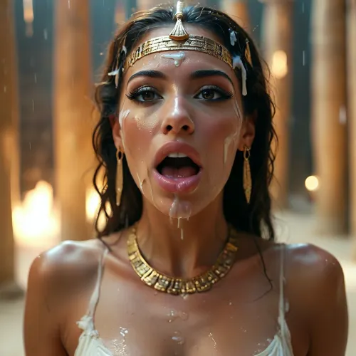 30 year old female ancient egyptian queen, covered in thick white realistic cum, sexy expression, orgasm, (orgasm face:1.3), ((Mouth wide open)), tongue stik wide out, eyes half closedwoman, ((cum on face:1.3)), <lora:MJ52:.6>, <lora:BUT_SDXL_SHS:1.3>, <lora:add-detail-xl:.8>, <lora:CinematicStyle_v1:1.3>, <lora:JustCum:1.7>