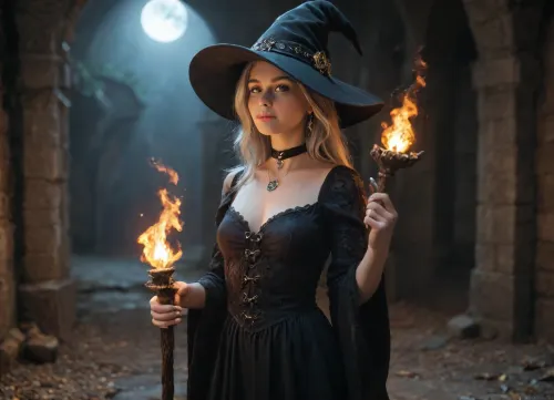 A highly realistic and detailed digital painting of a beautiful witch in a black leather dress with intricate lace-up details. She wears a large, bent witch's hat with a silver buckle. Her piercing eyes and long, wavy silver hair give her an enchanting look. She holds a mystical staff with a twisted wooden design and a glowing star-shaped ornament at the top. Her accessories include a black choker with a crescent moon pendant and matching star-shaped earrings. The background is a dark, dungeon, creating a magical and mysterious atmosphere. Ultra-detailed, cinematic lighting, dark fantasy style, bright, blue, <lora:bright_blue_eyes:.8>, Rainbowiridal, Spiral, rainbowiridal, eyes, palette, Shiny..., Bright..., Intense, gaze, Fire, dragon, Amber, cat, Anthro..., woman, Genetically, modified..., <lora:Stunning_eyes_2:.8>