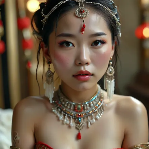 30 year old female Chinese queen with tribal jewels, body shot, covered in thick white realistic cum, sexy expression, woman, cum, on, face, <lora:MJ52:.3>, <lora:BUT_SDXL_SHS:1.3>, <lora:add-detail-xl:.7>, <lora:CinematicStyle_v1:2>, <lora:JustCum:1.5>