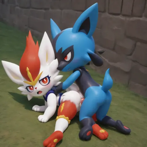 Cinderace, and riolu, having sex